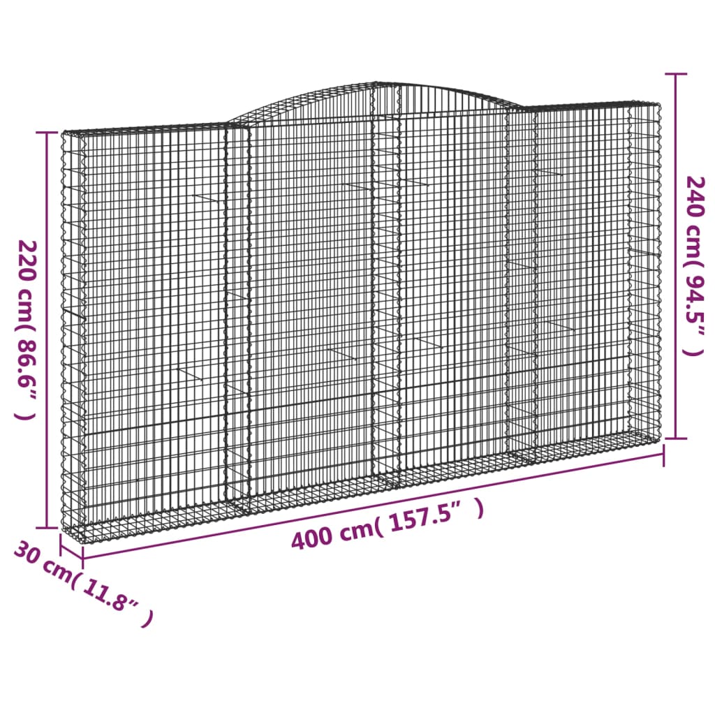 vidaXL Συρματοκιβώτια Τοξωτά 25 τεμ. 400x30x220/240 εκ. Γαλβαν. Ατσάλι