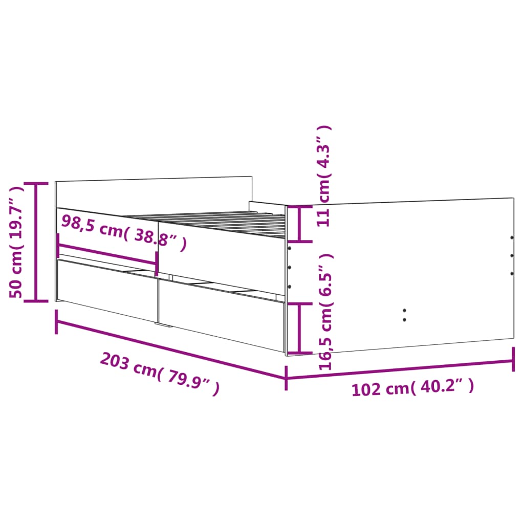 vidaXL Πλαίσιο Κρεβατιού με Συρτάρια Sonoma δρυς 100x200 εκ.