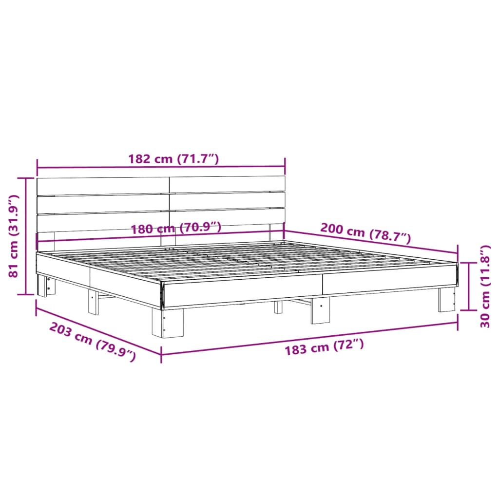 vidaXL Πλαίσιο Κρεβατιού Καπνιστή Δρυς 180x200εκ. Επεξ. Ξύλο & Μέταλλο