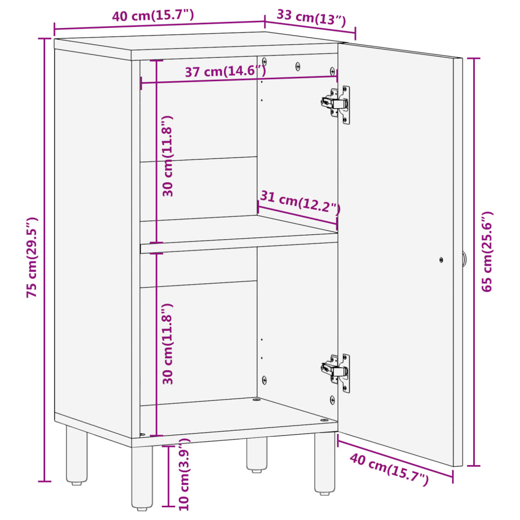 vidaXL Βοηθητικό Ντουλάπι 40 x 33 x 75 εκ. από Μασίφ Ξύλο Μάνγκο