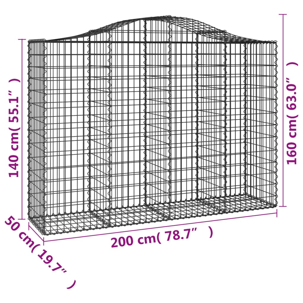 vidaXL Συρματοκιβώτια Τοξωτά 2 τεμ. 200x50x140/160 εκ. Γαλβαν. Ατσάλι