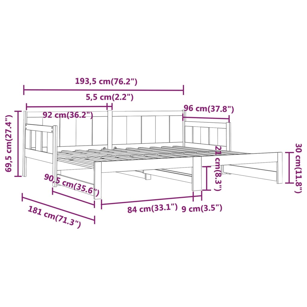 vidaXL Καναπές Κρεβάτι Συρόμενος Λευκός 2x(90x190) εκ. από Μασίφ Πεύκο