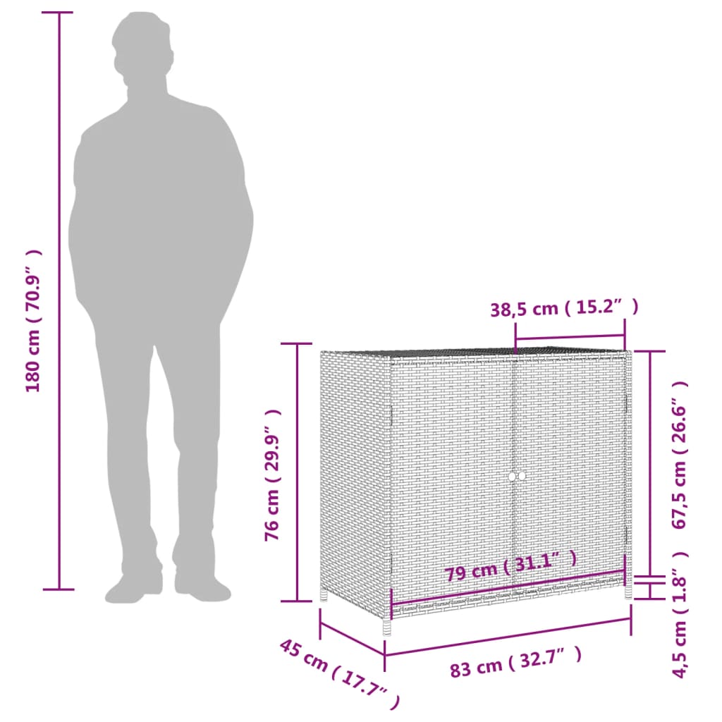 vidaXL Ντουλάπι Αποθήκευσης Κήπου Γκρι 83x45x76 εκ. από Συνθ. Ρατάν