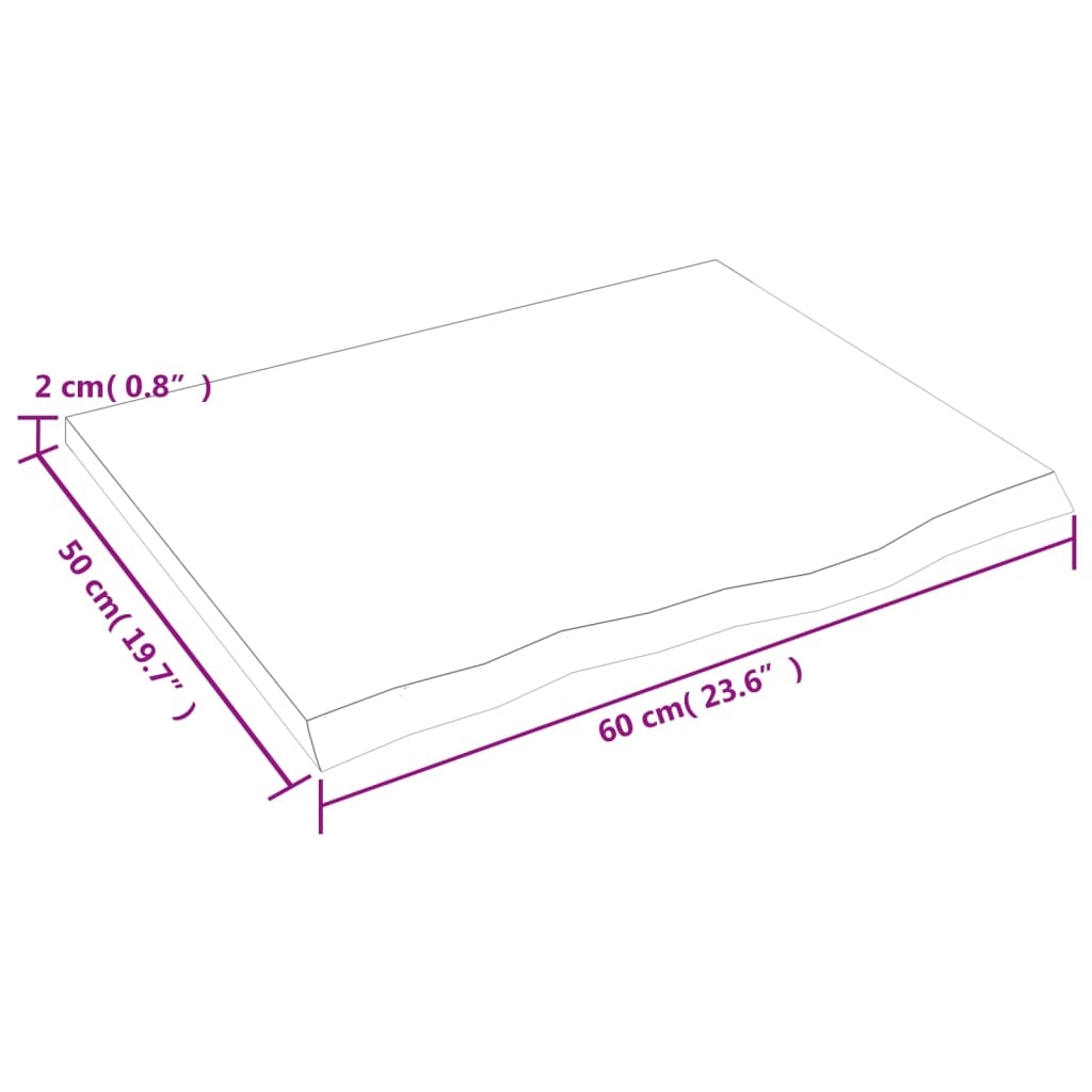 vidaXL Επιφ. Τραπεζιού Σκούρο Καφέ 60x50x2 εκ Επεξ. Μασίφ Ξύλο Δρυός