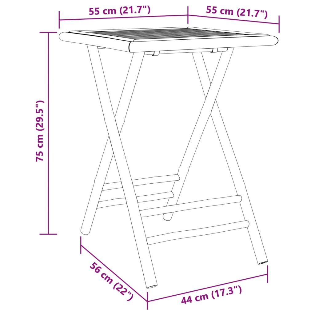 vidaXL Τραπέζι Κήπου Πτυσσόμενο 55x55x75 εκ. από Μπαμπού