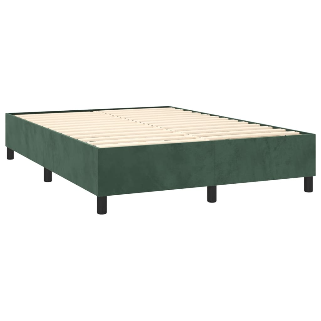 vidaXL Κρεβάτι Boxspring με Στρώμα Σκούρο Πράσινο 140x190εκ. Βελούδινο