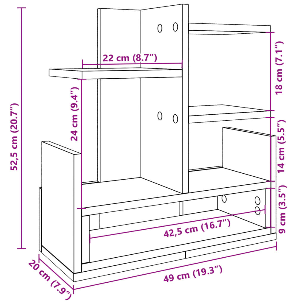 vidaXL Έπιπλο Οργάνωσης Γραφείου Γκρι Σκυρ. 49x20x52,5 εκ Επεξ. Ξύλο