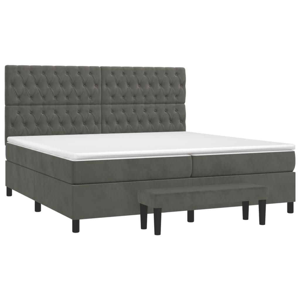 vidaXL Κρεβάτι Boxspring με Στρώμα Σκούρο Γκρι 200x200 εκ. Βελούδινο