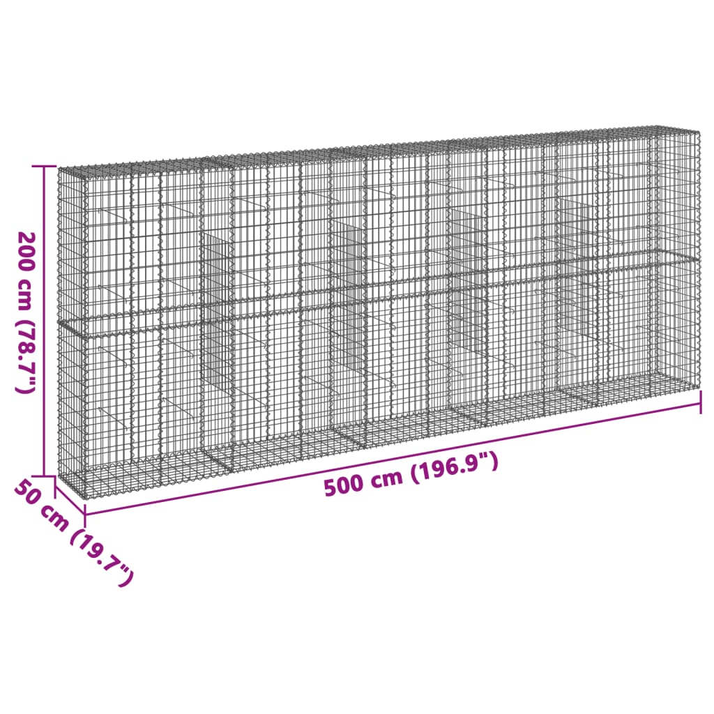 vidaXL Συρματοκιβώτιο με Κάλυμμα 500x50x200εκ. από Γαλβανισμένο Χάλυβα