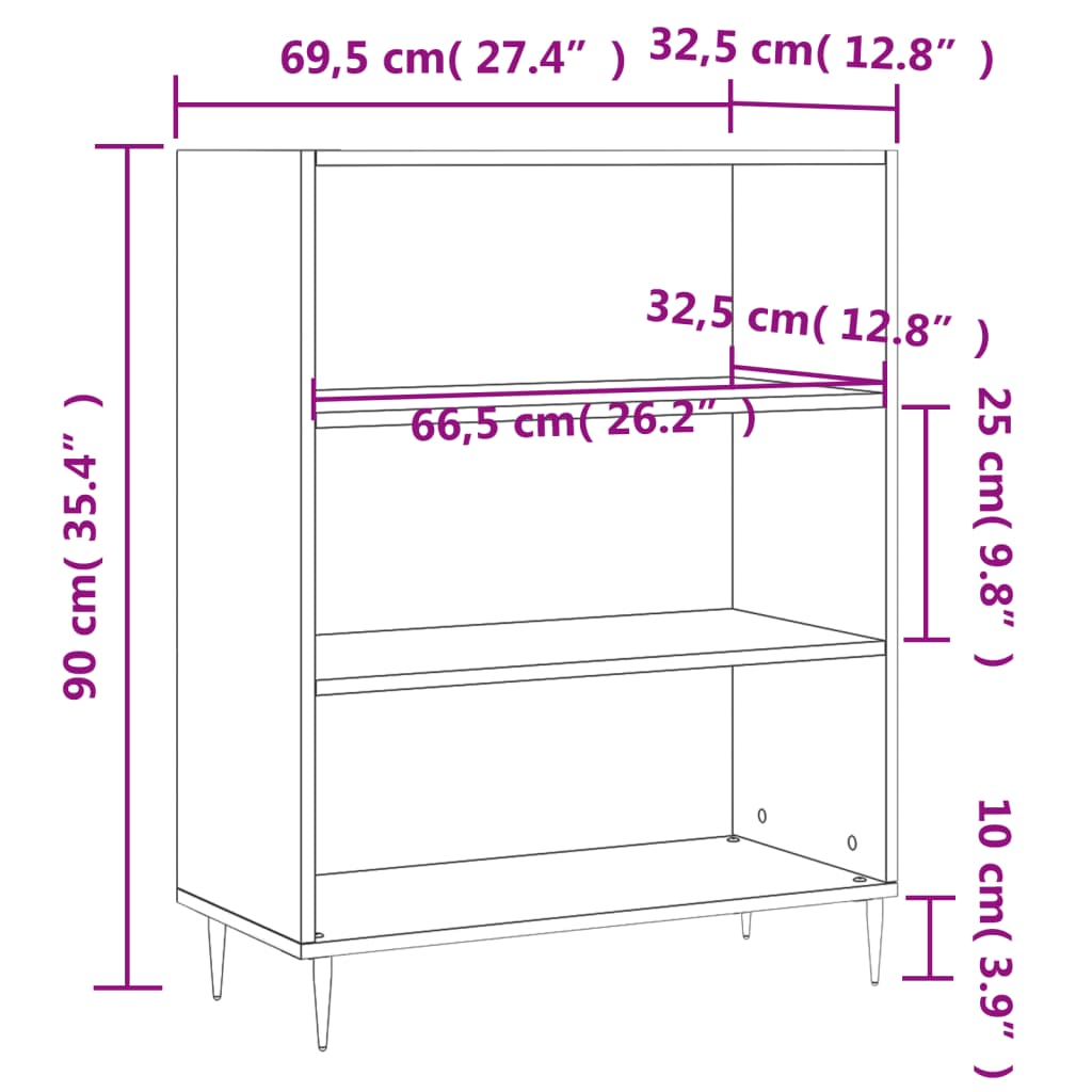 vidaXL Βιβλιοθήκη Λευκή 69,5 x 32,5 x 90 εκ. από Επεξεργασμένο Ξύλο