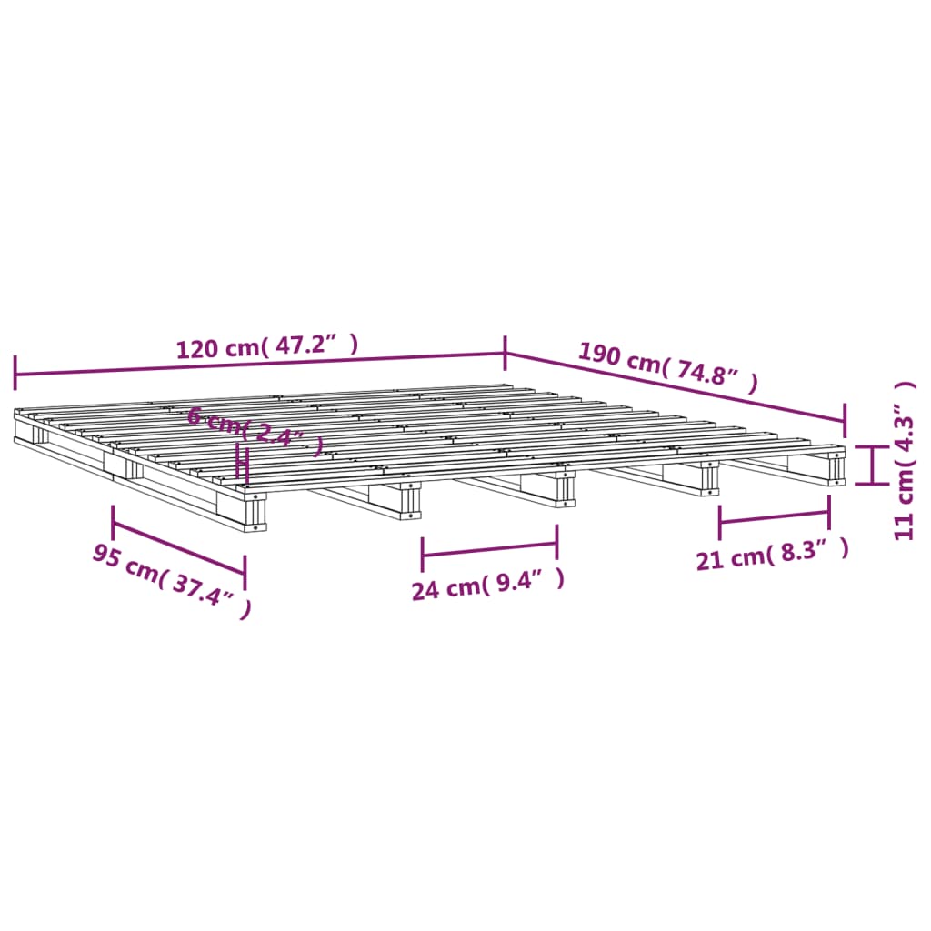 vidaXL Κρεβάτι από Παλέτες Γκρι 120x190 εκ. Μασίφ Πεύκο Small Double