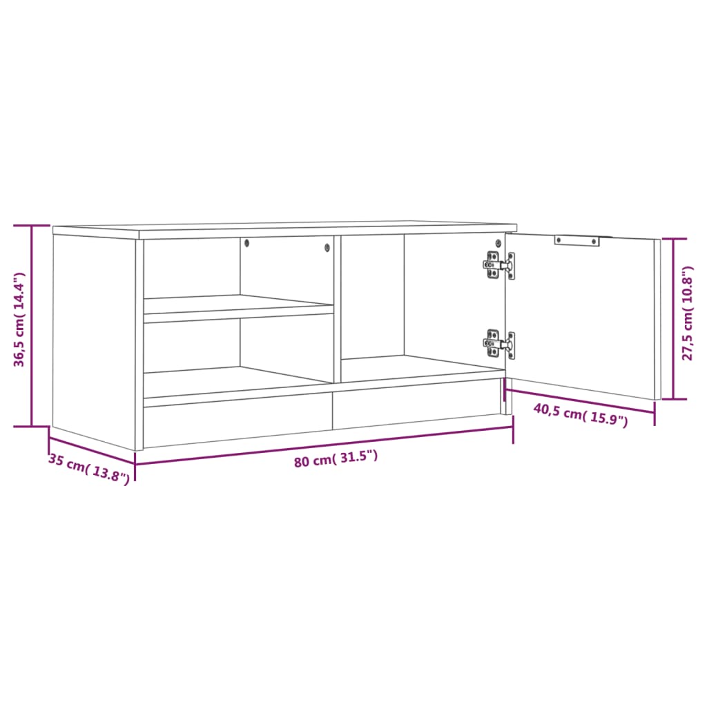 vidaXL Έπιπλο Τηλεόρασης Sonoma Δρυς 80 x 35 x 36,5 εκ. Επεξεργ. Ξύλο