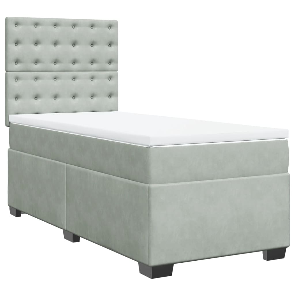 vidaXL Κρεβάτι Boxspring με Στρώμα Ανοιχτό Γκρι 90x190 εκ. Βελούδινο