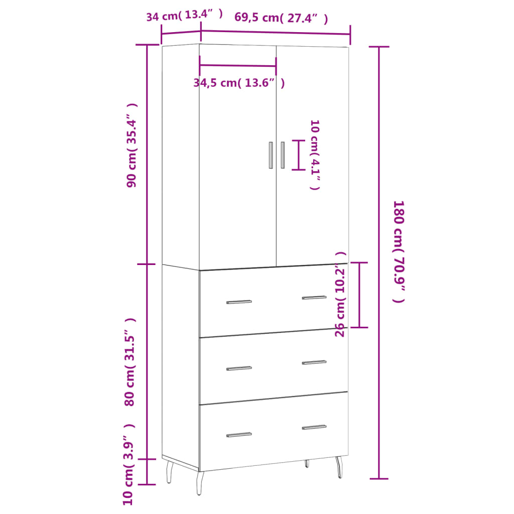 vidaXL Ντουλάπι Καπνιστή Δρυς 69,5x34x180 εκ. από Επεξεργασμένο Ξύλο