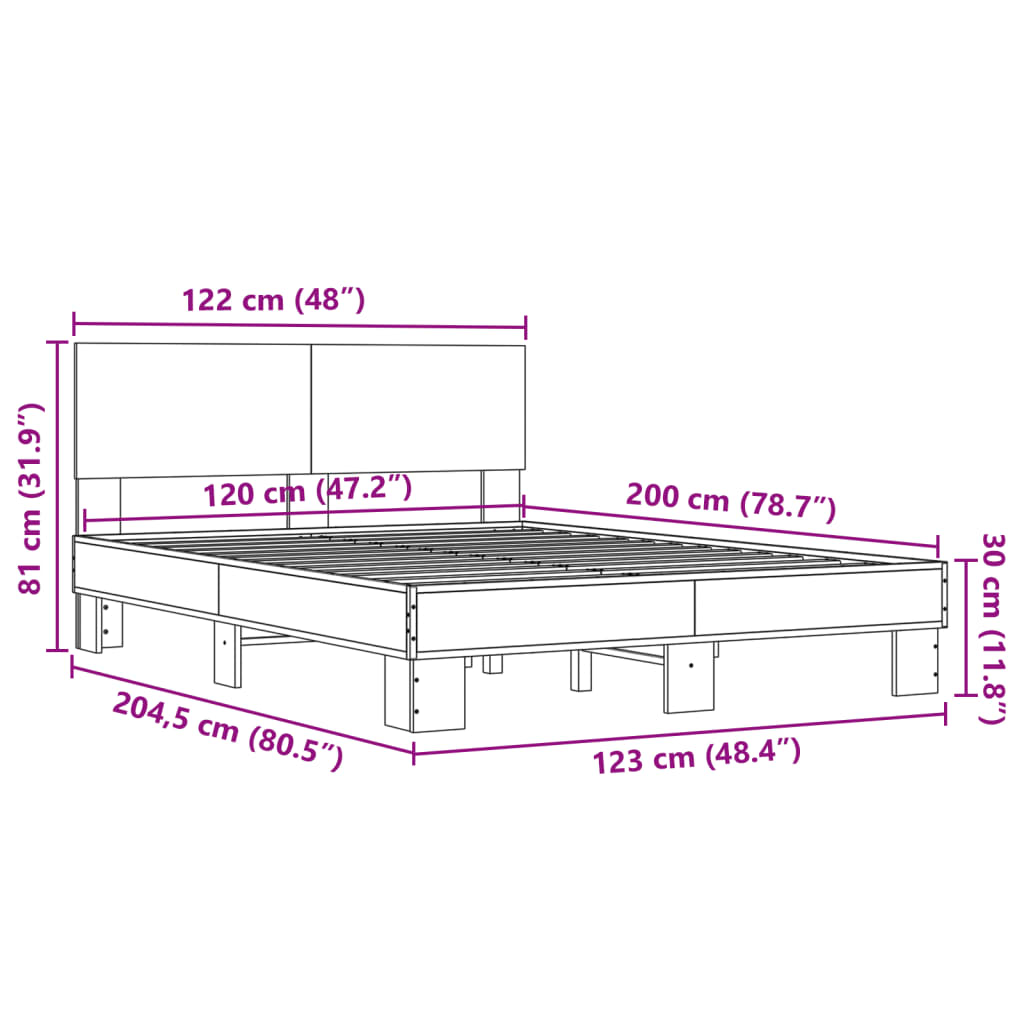 vidaXL Πλαίσιο Κρεβατιού Καφέ Δρυς 120x200 εκ. Επεξ. Ξύλο & Μέταλλο