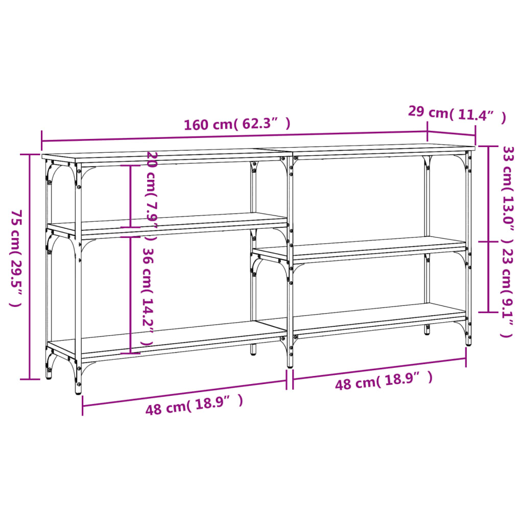 vidaXL Τραπέζι Κονσόλα Γκρι Sonoma 160x29x75 εκ. Επεξεργασμένο Ξύλο