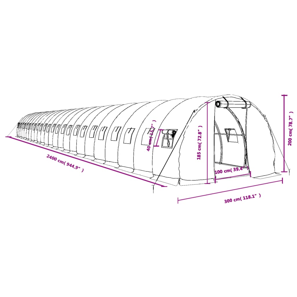 vidaXL Θερμοκήπιο Πράσινο 72 μ² 24 x 3 x 2 μ. με Ατσάλινο Πλαίσιο