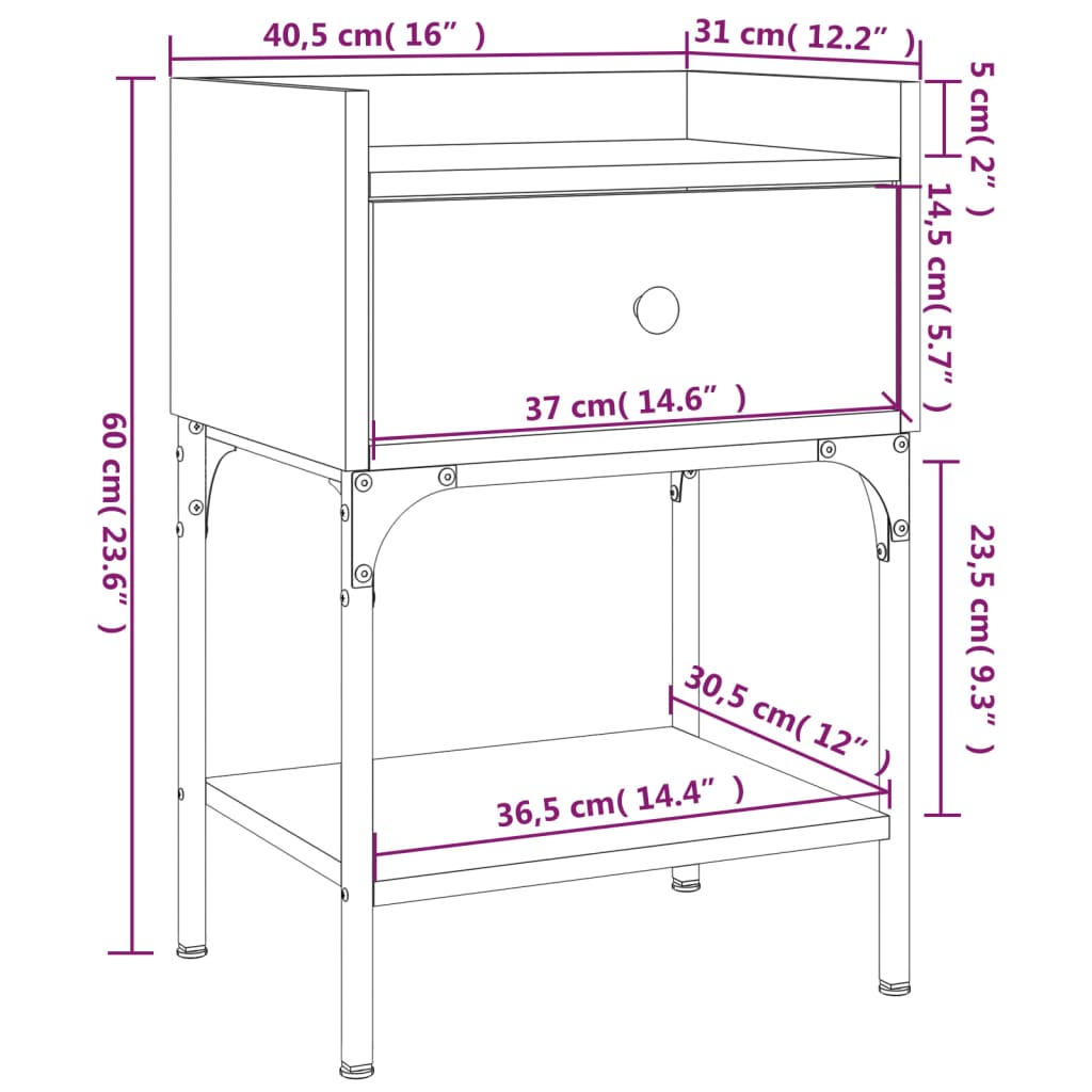 vidaXL Κομοδίνα 2 τεμ Καπνιστή Δρυς 40,5x31x60 εκ. Επεξεργασμένο Ξύλο