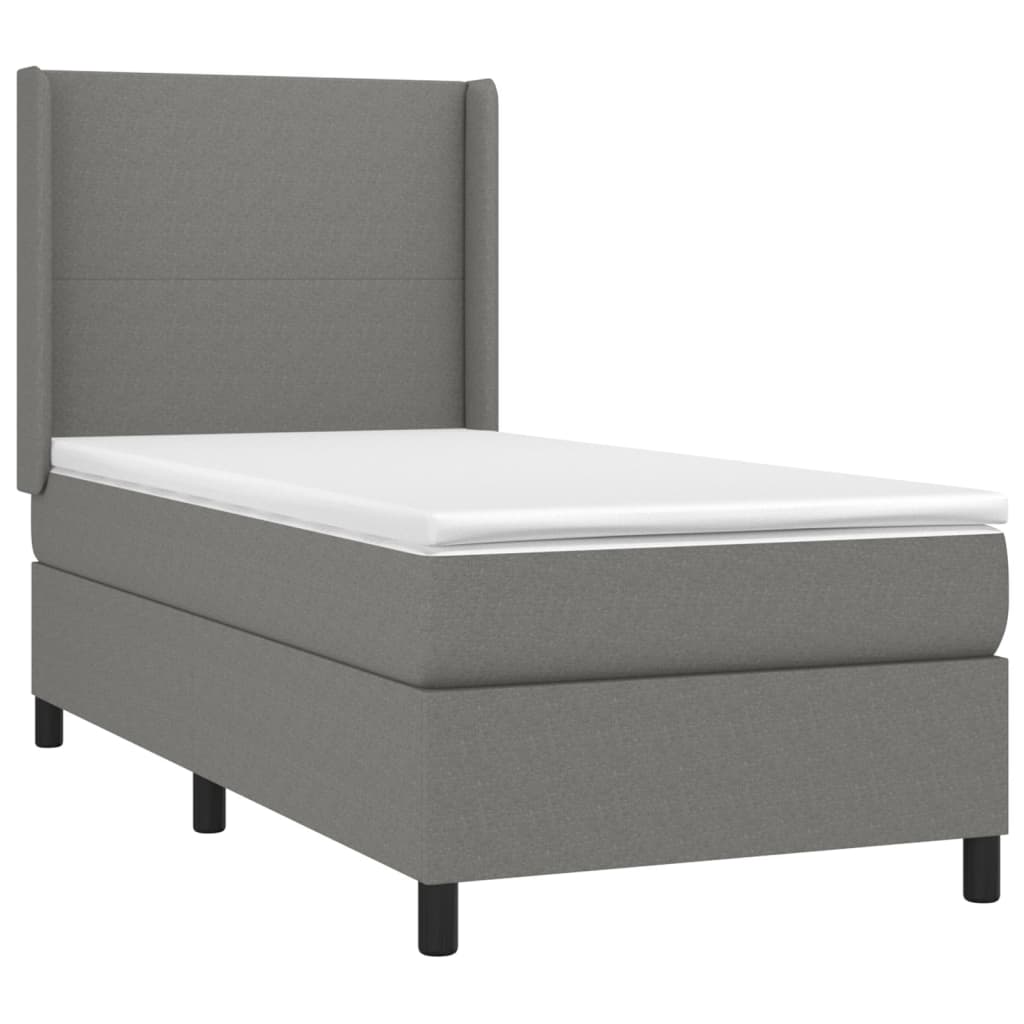 vidaXL Κρεβάτι Boxspring με Στρώμα & LED Σκ.Γκρι 90x200 εκ. Υφασμάτινο