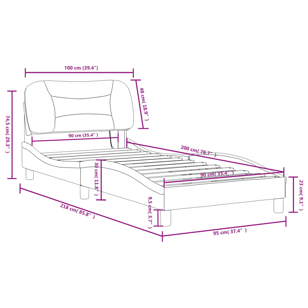 vidaXL Πλαίσιο Κρεβατιού με LED Κρεμ 90x200 εκ. Υφασμάτινο