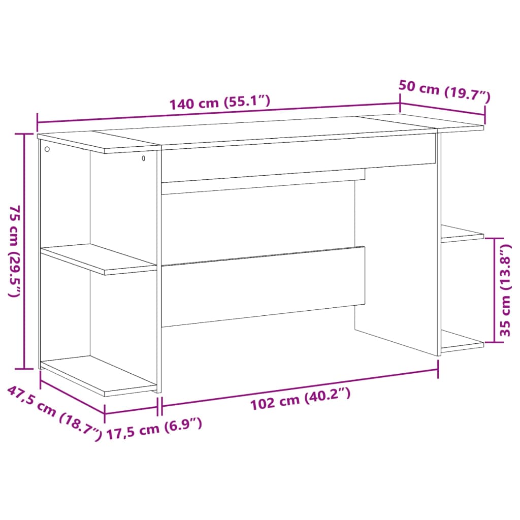 vidaXL Γραφείο Γκρι Sonoma 140 x 50 x 75 εκ. από Επεξεργασμένο Ξύλο