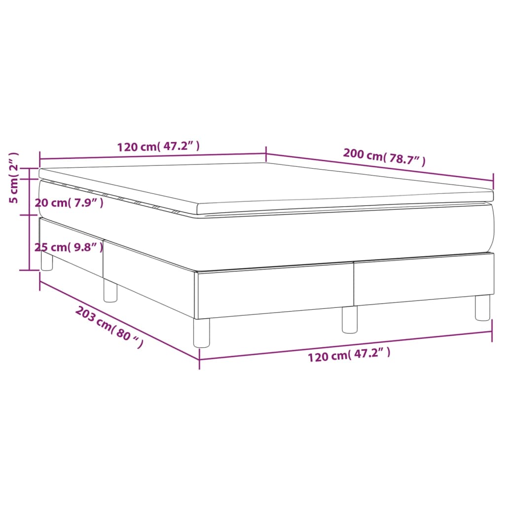 vidaXL Κρεβάτι Boxspring με Στρώμα Κρεμ 120x200 εκ. Υφασμάτινο