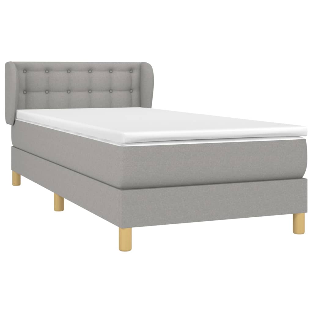 vidaXL Κρεβάτι Boxspring με Στρώμα Ανοιχτό Γκρι 90x190 εκ. Υφασμάτινο