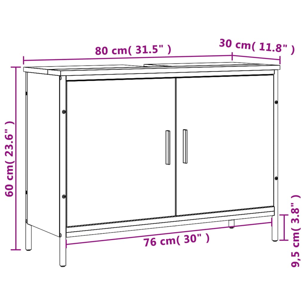 vidaXL Ντουλάπι Νιπτήρα Μπάνιου Γκρι Sonoma 80x30x60 εκ. Επεξ. Ξύλο