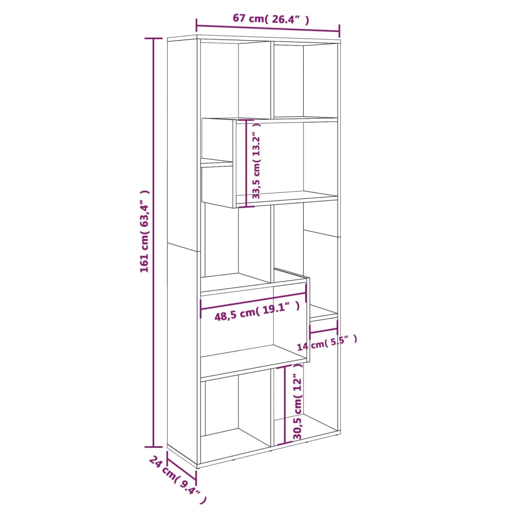 vidaXL Βιβλιοθήκη Γκρι Sonoma 67 x 24 x 161 εκ. από Επεξεργασμένο Ξύλο