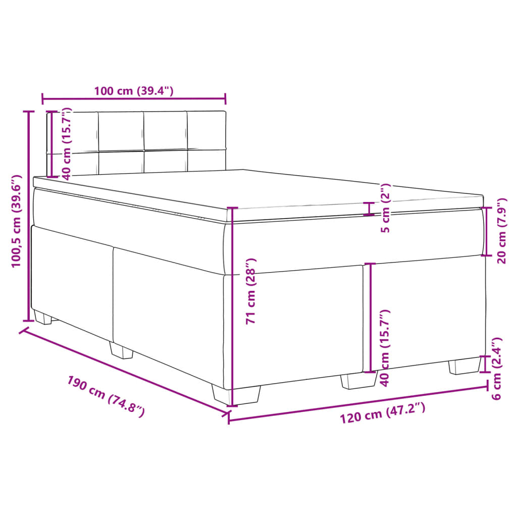 vidaXL Κρεβάτι Boxspring με Στρώμα Μαύρο 120x190 εκ. Βελούδινο