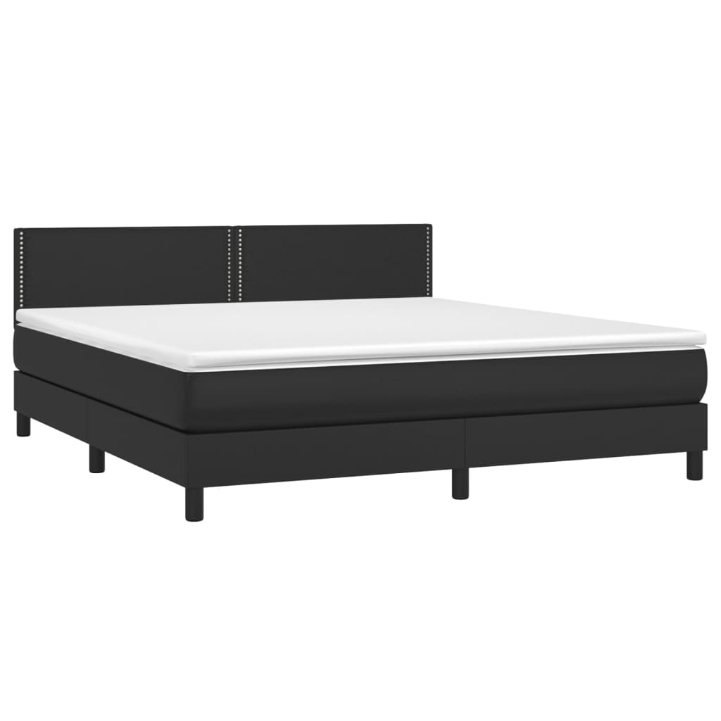 vidaXL Κρεβάτι Boxspring με Στρώμα & LED Μαύρο 160x200 εκ. Συνθ. Δέρμα