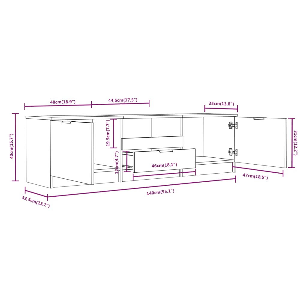 vidaXL Έπιπλο Τηλεόρασης Λευκό 140x35x40 εκ. από Επεξεργασμένο Ξύλο