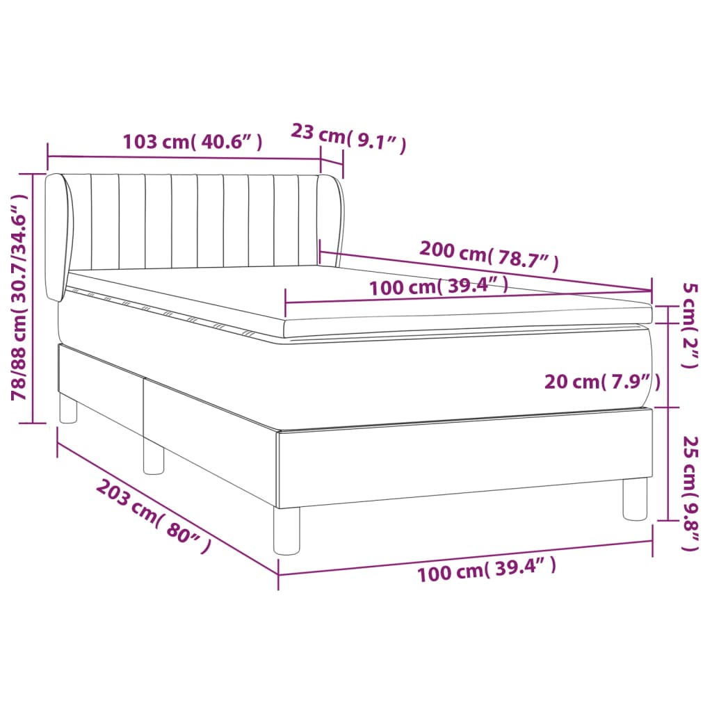 vidaXL Κρεβάτι Boxspring με Στρώμα Ροζ 100x200 εκ. Βελούδινο