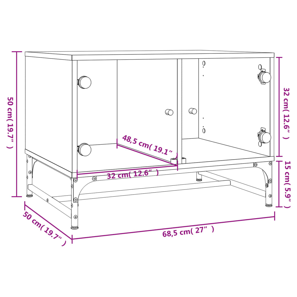 vidaXL Τραπεζάκι Σαλονιού Sonoma Γκρι 68,5x50x50 εκ με Γυάλινες Πόρτες