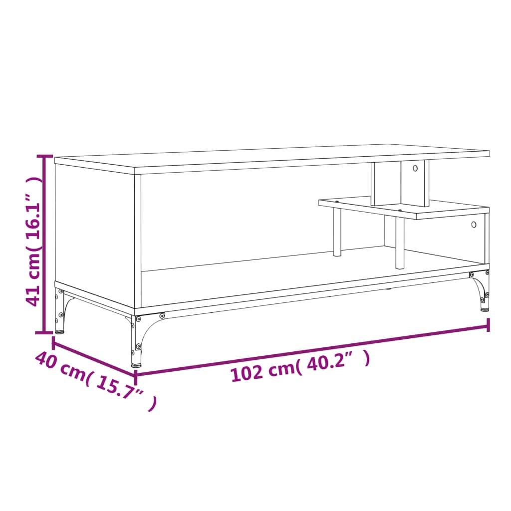 vidaXL Έπιπλο TV Καπν. Δρυς 102x40x41 εκ Επ Ξύλο/Ατσάλι Ηλ Βαφή Πούδρα