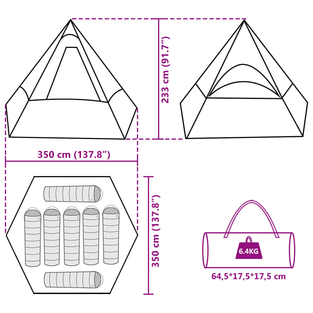 vidaXL Σκηνή Κάμπινγκ Tipi 7 Ατόμων Αδιάβροχη Μπλε