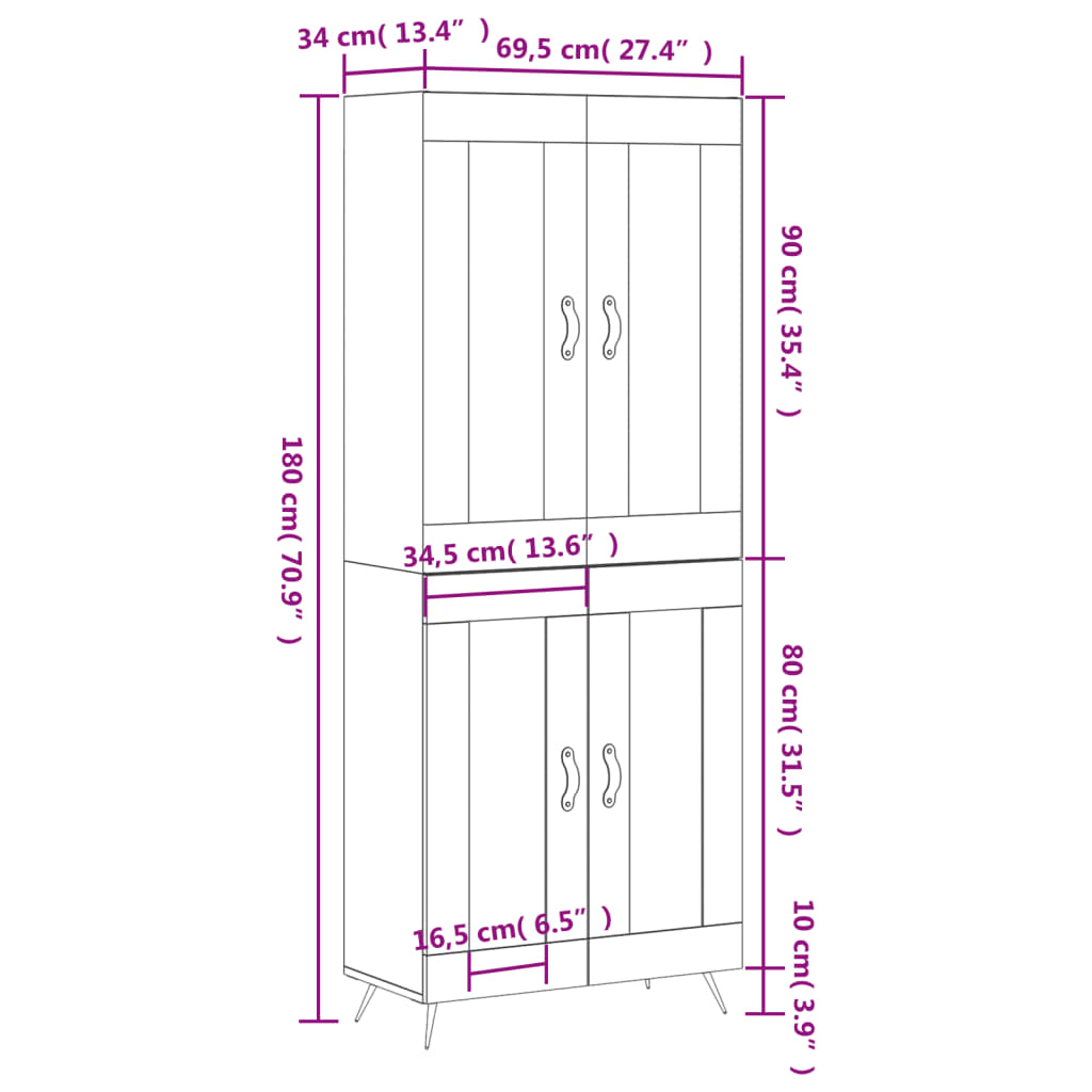 vidaXL Ντουλάπι Γκρι Σκυροδέματος 69,5x34x180 εκ. Επεξεργασμένο Ξύλο