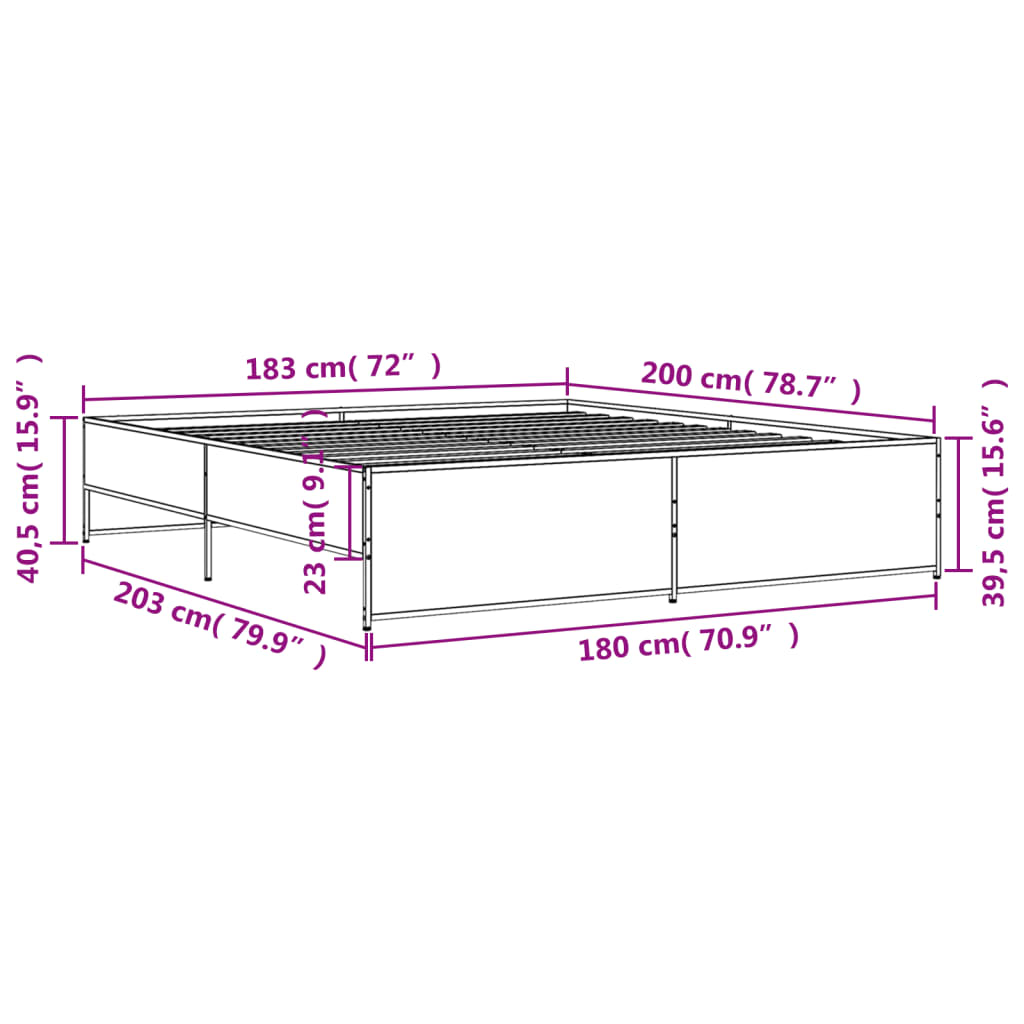 vidaXL Πλαίσιο Κρεβατιού Καπνιστή Δρυς 180x200εκ. Επεξ. Ξύλο & Μέταλλο