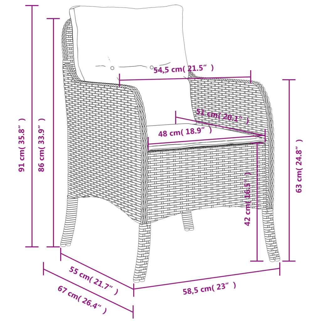vidaXL Καρέκλες Κήπου 2 τεμ. Ανοιχτό Γκρι Συνθετικό Ρατάν με Μαξιλάρια