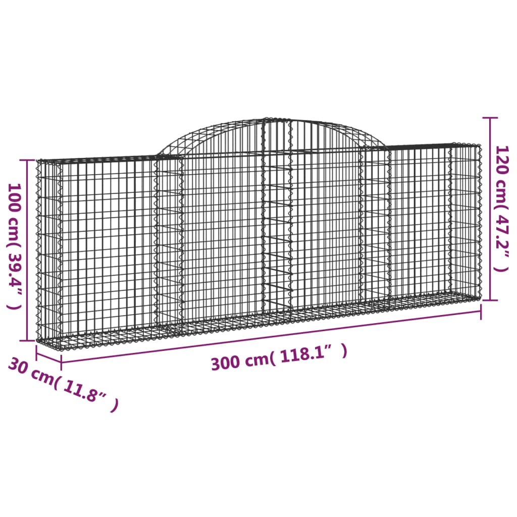 vidaXL Συρματοκιβώτια Τοξωτά 30 τεμ. 300x30x100/120 εκ. Γαλβαν. Ατσάλι