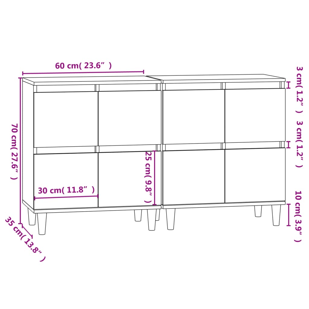 vidaXL Ντουλάπια 2 τεμ. Sonoma Δρυς 60x35x70 εκ. Επεξεργασμένο Ξύλο