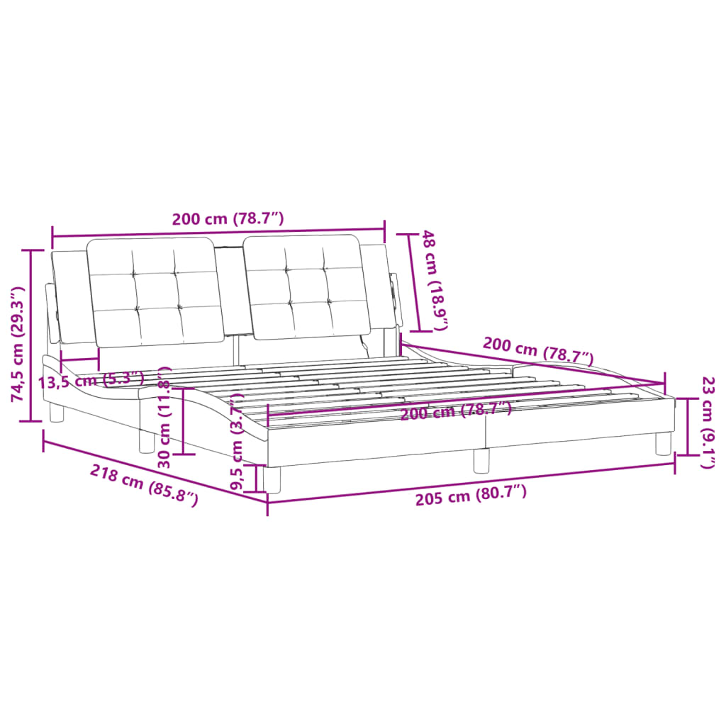 vidaXL Πλαίσιο Κρεβατιού με LED Γκρι 200x200 εκ. Συνθετικό Δέρμα