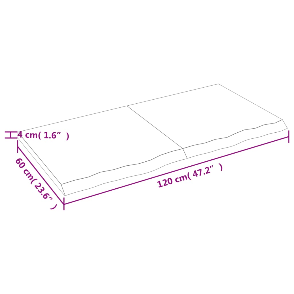 vidaXL Επιφ Τραπεζιού Αν Καφέ 120x60x(2-4)εκ. Επεξ. Μασίφ Ξύλο Δρυός