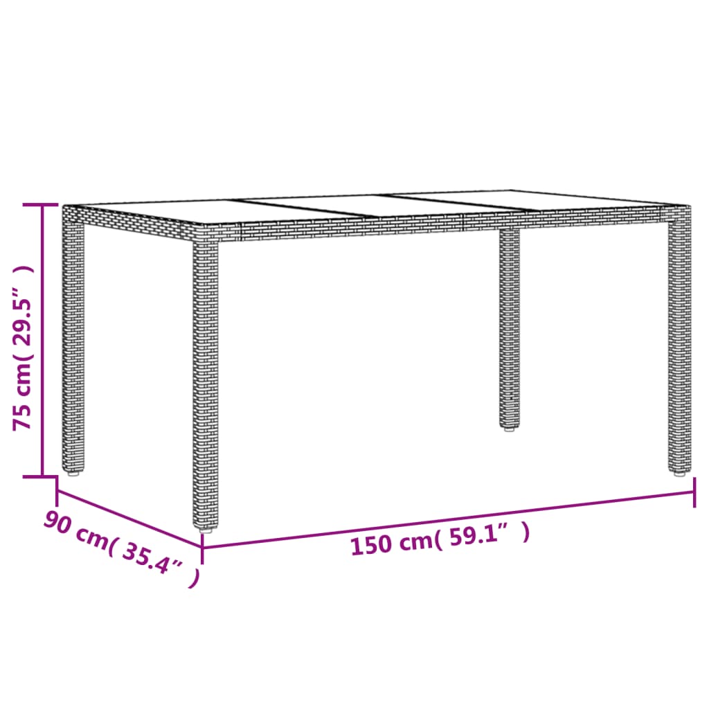 vidaXL Τραπέζι Κήπου Μαύρο 150x90x75 εκ. Συνθετικό Ρατάν/Ψημένο Γυαλί