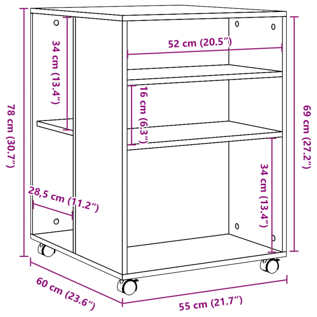 vidaXL Βοηθητικό Τραπέζι με Ρόδες Γκρι Σκυρ 55x60x78 εκ Επεξ. Ξύλο