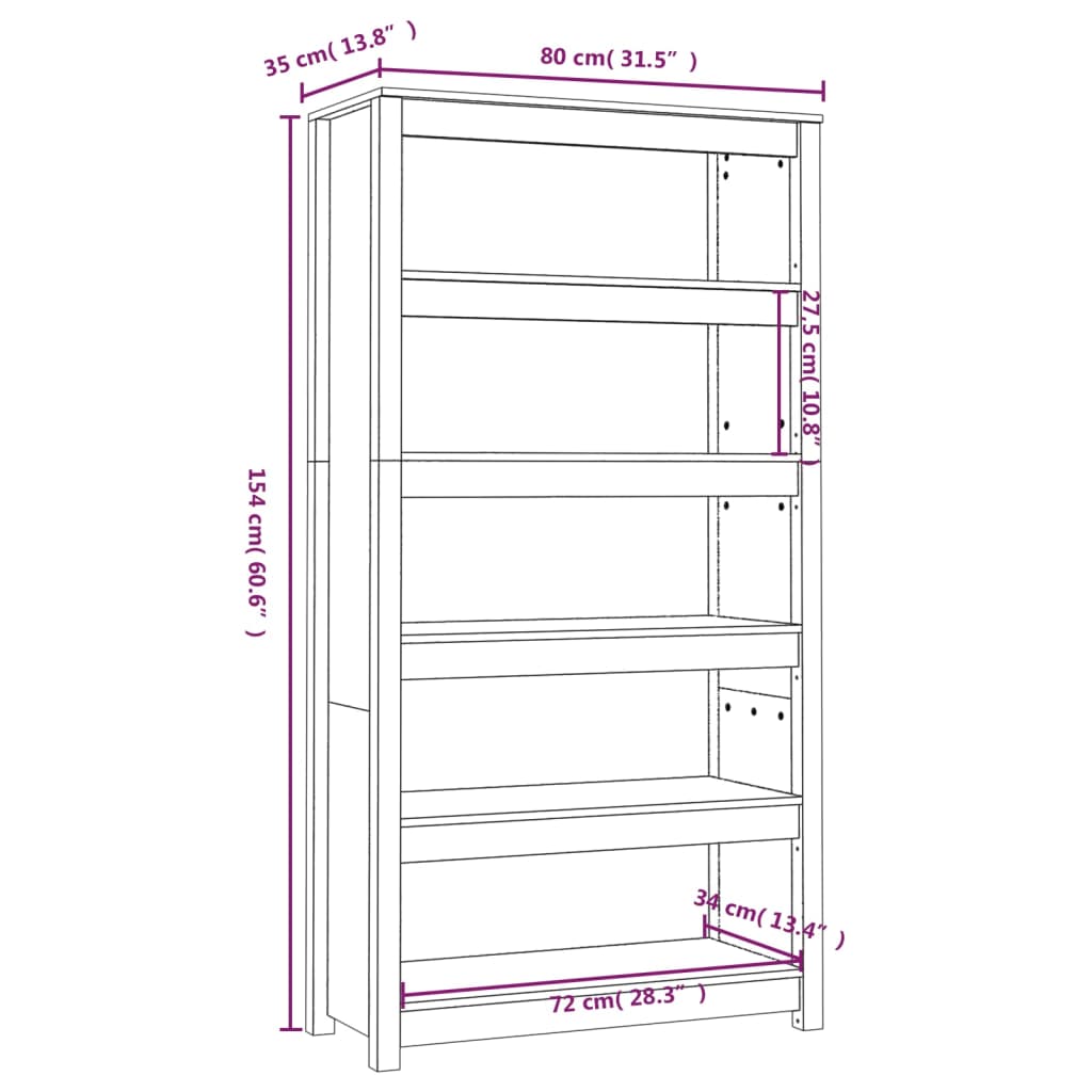 vidaXL Βιβλιοθήκη Γκρι 80 x 35 x 154 εκ. από Μασίφ Ξύλο Πεύκου