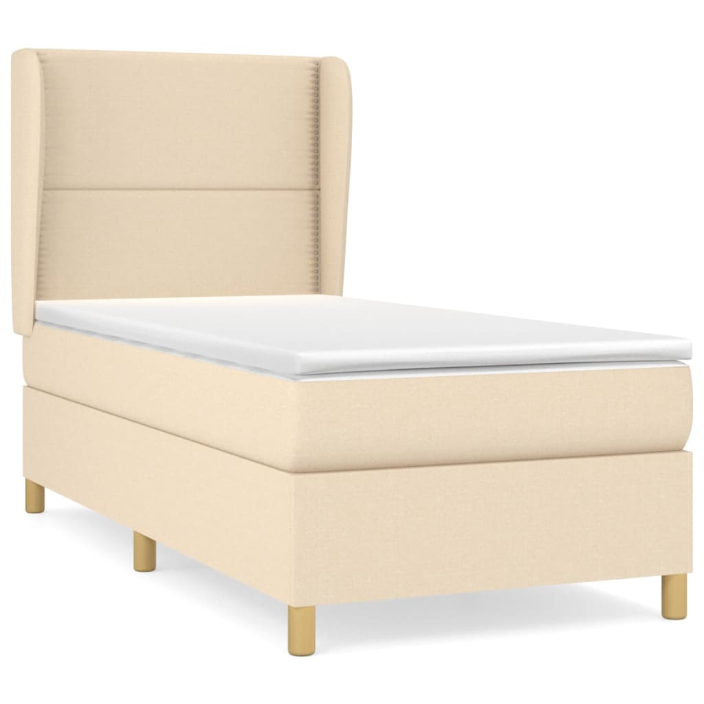 vidaXL Κρεβάτι Boxspring με Στρώμα Κρεμ 90x200 εκ.Υφασμάτινο