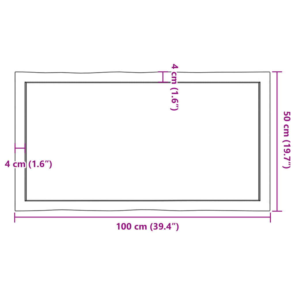 vidaXL Επιφ Τραπεζιού Αν Καφέ 100x50x(2-4)εκ.Ακατέργ. Μασίφ Ξύλο Δρυός