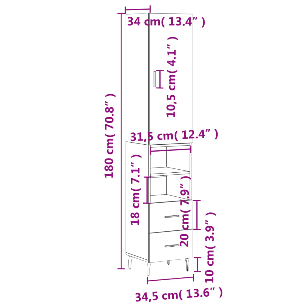 vidaXL Ντουλάπι Καπνιστή δρυς 34,5x34x180 εκ. από Επεξεργασμένο Ξύλο