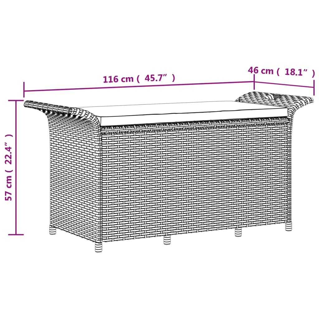 vidaXL Παγκάκι Κήπου με Μαξιλάρι Μαύρο 116x46x57 εκ. από Συνθ. Ρατάν